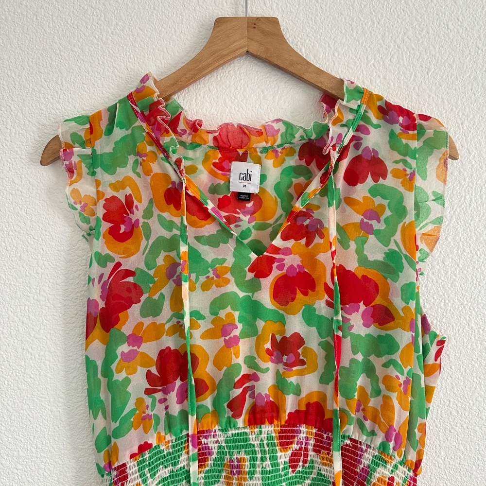CAbi bright polyester floral Midi summer dress Medium - Picture 3 of 14